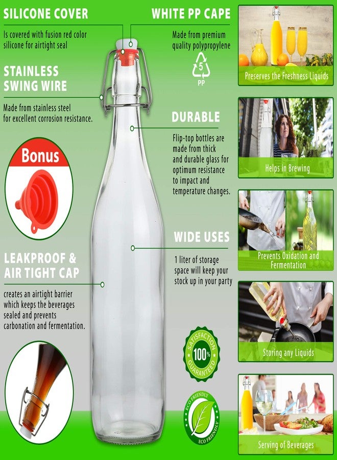AYL Flip Top Glass Bottle [1 Liter / 33 fl. oz.] [Pack of 6] – Swing Brewing with Stopper for Beverages, Oil, Vinegar, Kombucha, Beer, Water, Soda, Kefir Airtight Lid & Leak Proof Cap Clear - Image 4